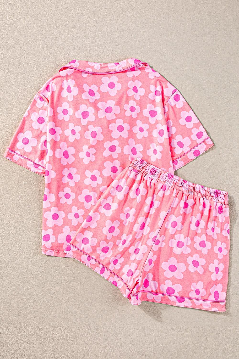 Pocketed Flower Half Sleeve Top and Shorts Lounge Set