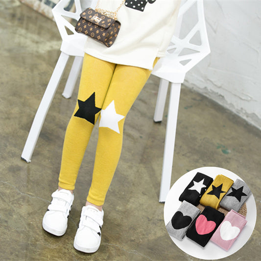 Spring And Autumn New Cotton Five-pointed Star Children Pantyhose Cute Tertiary Color Love Girl Leggings