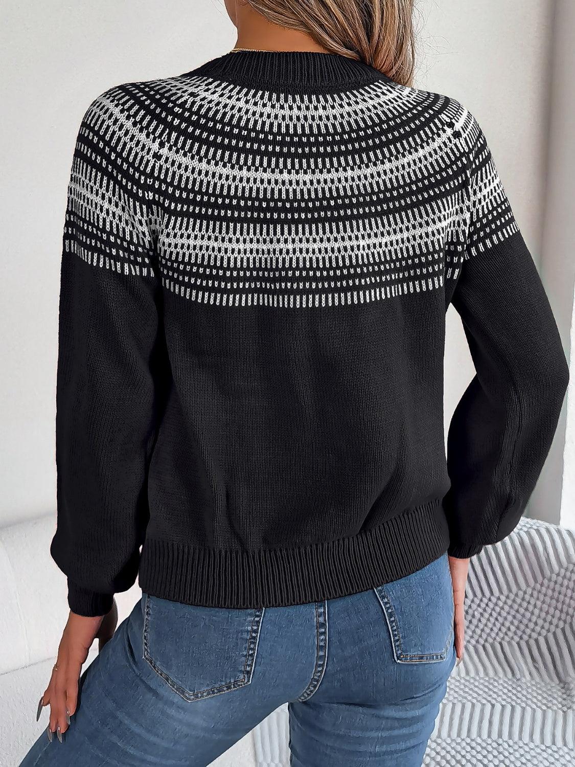 Contrast Round Neck Long Sleeve Sweater