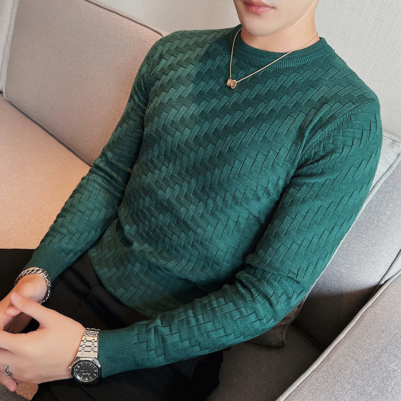 New Jacquard Woven Round Neck Breathable Knitwear Slim Pullover