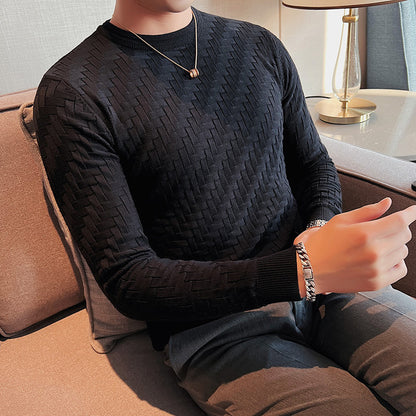 New Jacquard Woven Round Neck Breathable Knitwear Slim Pullover