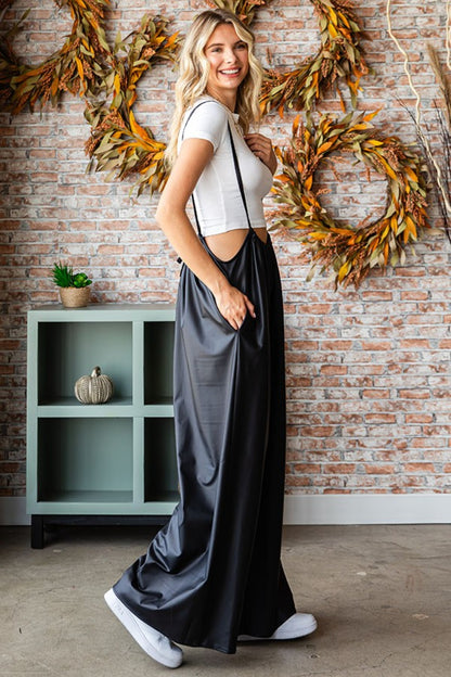 First Love Drawstring Back Spaghetti Strap Wide Leg Overall