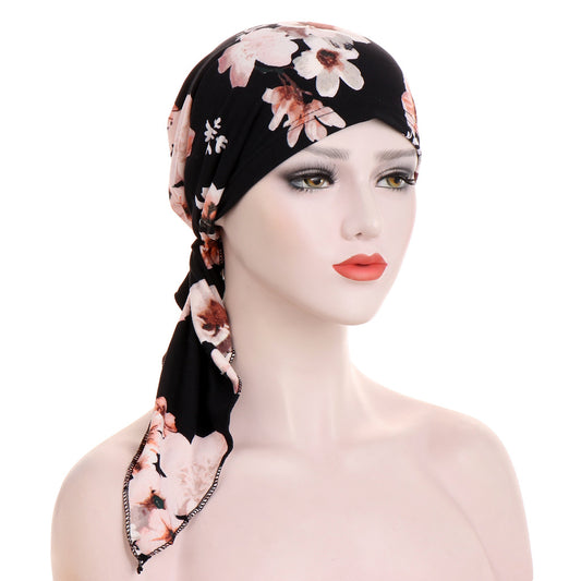 Curved Tail Turban Hat Flower Cloth Pullover
