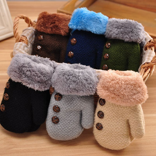 Children'S Gloves Winter New Boys Warm Baby Bag Refers To Children Plus Velvet Thick Knitted Woolen Gloves