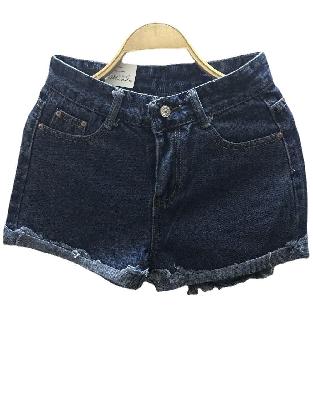 Women's thin denim shorts with raw edges