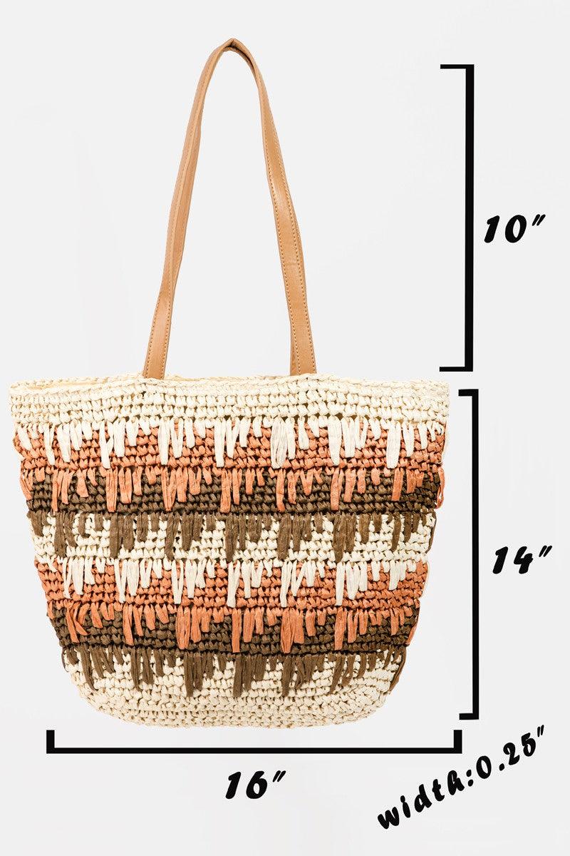 Fame Straw Braided Striped Tote Bag