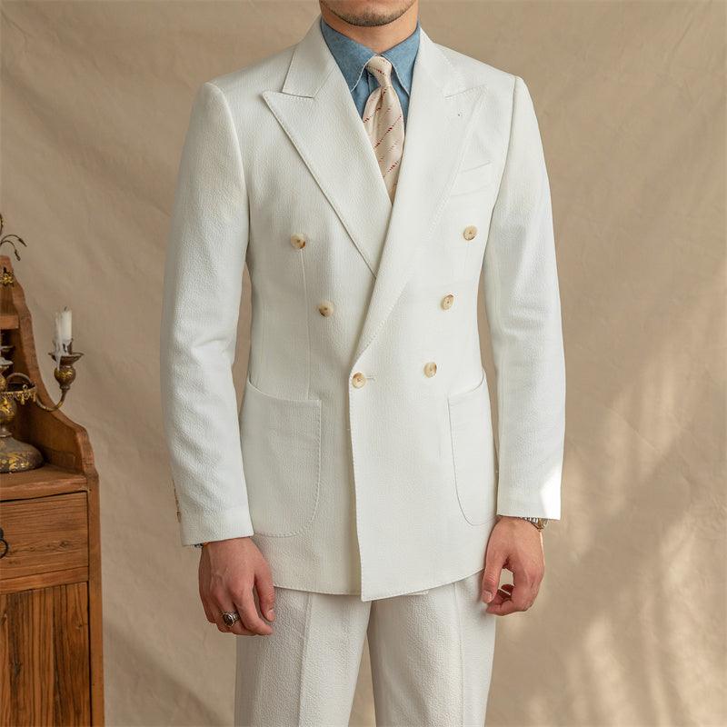 Breathable Seersucker Half-lined Non-iron Double-breasted Jacket