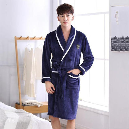 Winter Flannel Lovers Robe Gown Elegant Solid Casual Sleepwear