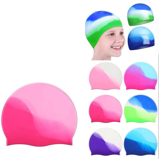 Silicone Swimming Cap Gradient Color Blocking Waterproof Printing