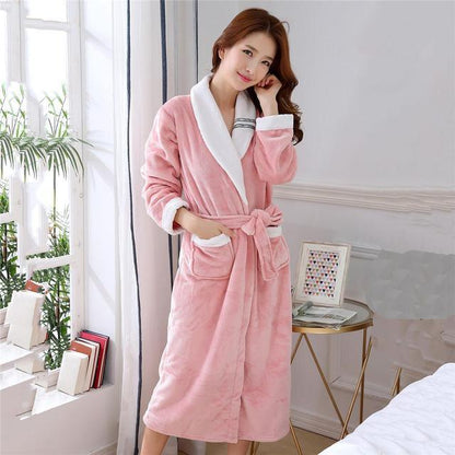 Winter Flannel Lovers Robe Gown Elegant Solid Casual Sleepwear