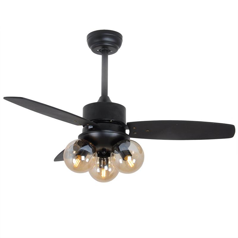 Nordic Industrial Wind Magic Bean Glass Ceiling Fan Light Wood Leaf Black Fan Lamp