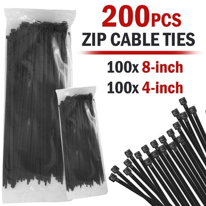 200PCS Cable Ties Zip Nylon Black Nylon Wire Wrap Tie UV Weather Resistant