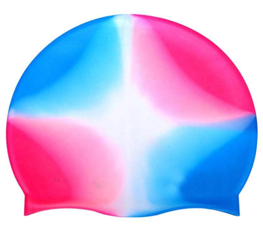 Silicone Swimming Cap Gradient Color Blocking Waterproof Printing