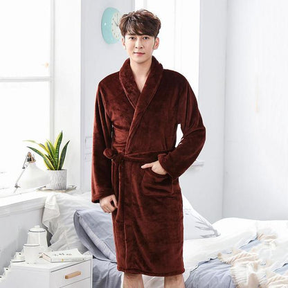 Winter Flannel Lovers Robe Gown Elegant Solid Casual Sleepwear