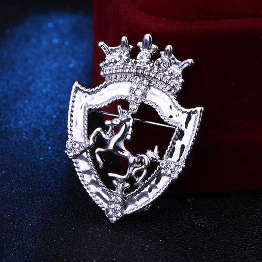 Bovvsky retro Rhinestone Crown Brooch for Mens Suit