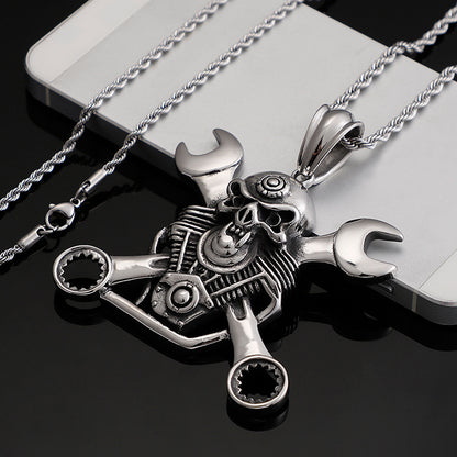 Stainless Steel Jewelry Titanium Steel Wrench Pendant Mens Personality Punk Skull Pendant Accessories