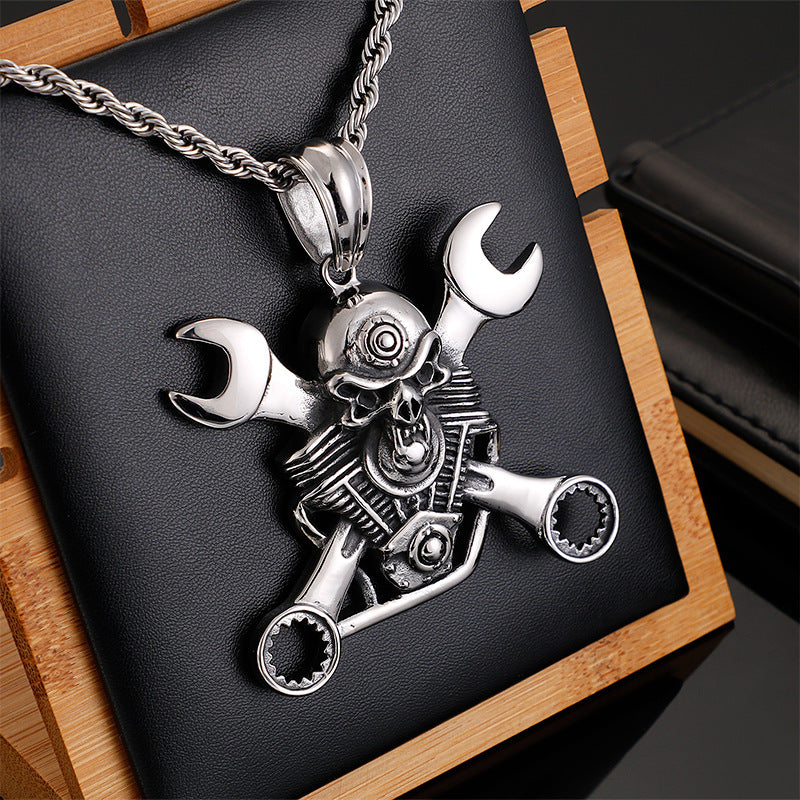 Stainless Steel Jewelry Titanium Steel Wrench Pendant Mens Personality Punk Skull Pendant Accessories