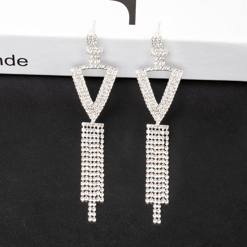 Fashion Jewelry 925 Silver Needle Ornaments Rhinestone Letter B Earrings Banquet Tassel Ear Ornaments Female