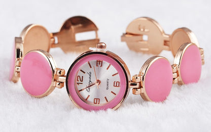Women Watch Ladies Nobler Fashion Casual 5 Colors Wafer Design Round Dial Bracelet Watch Mujor Quartz Wristwatch Female Relojes