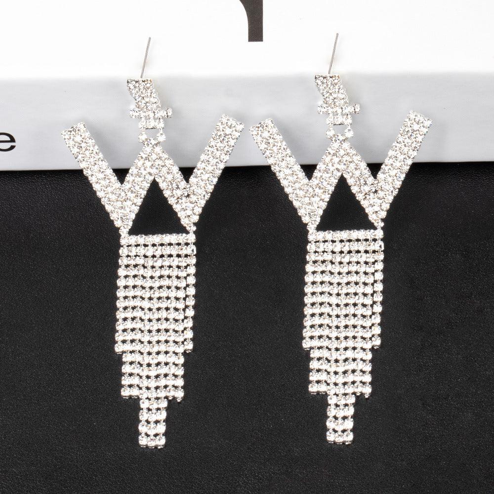 Fashion Jewelry 925 Silver Needle Ornaments Rhinestone Letter B Earrings Banquet Tassel Ear Ornaments Female