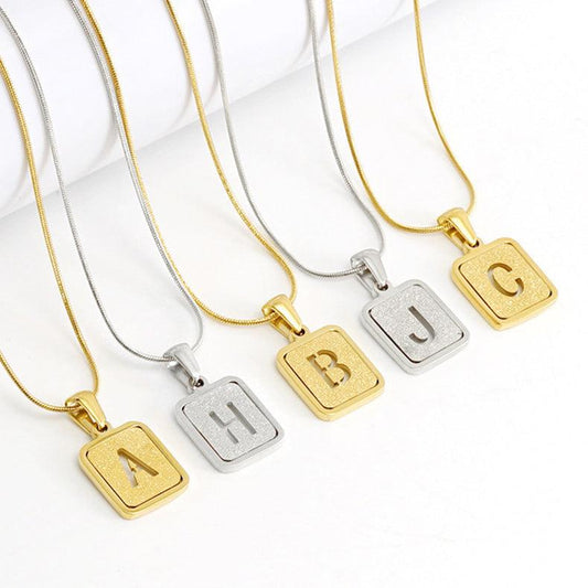 Alphabet Necklace 26 Letters Hollow Out Square 18K Necklace Fashion Jewelry