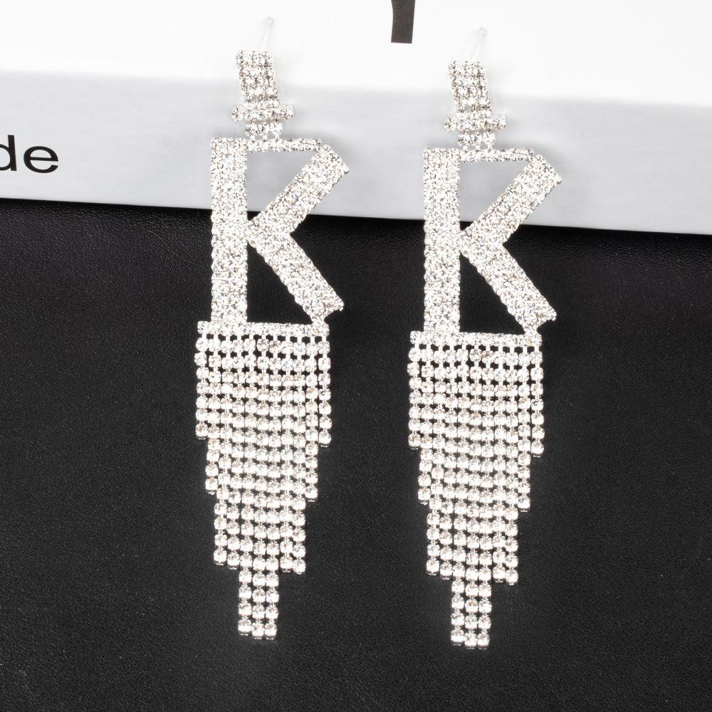 Fashion Jewelry 925 Silver Needle Ornaments Rhinestone Letter B Earrings Banquet Tassel Ear Ornaments Female