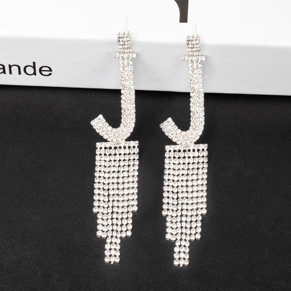 Fashion Jewelry 925 Silver Needle Ornaments Rhinestone Letter B Earrings Banquet Tassel Ear Ornaments Female